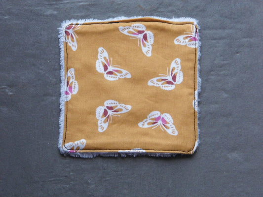 Carré démaquillant en papillon 12 x12 blanc  en tissu éponge bambou