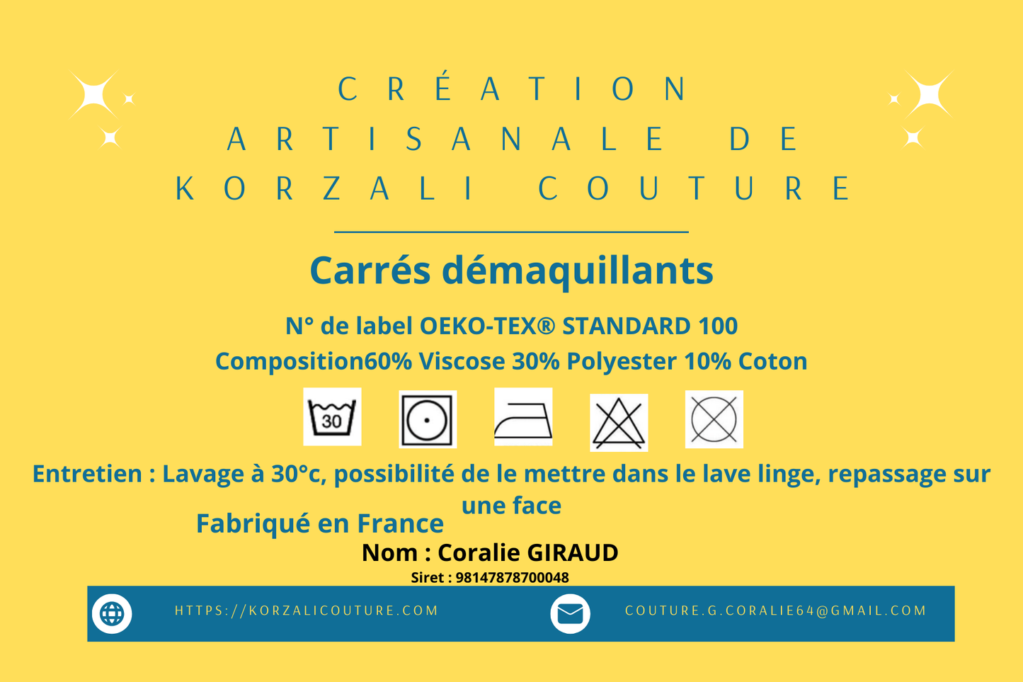 Carré démaquillant étoiles rouge, beige, bleu 12 X 12 et du tissu éponge bambou rouge